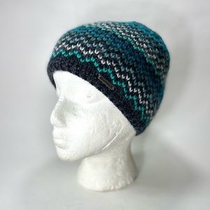 Prana Gray Teal Knit Beanie Fleece Lined Hat - Unisex